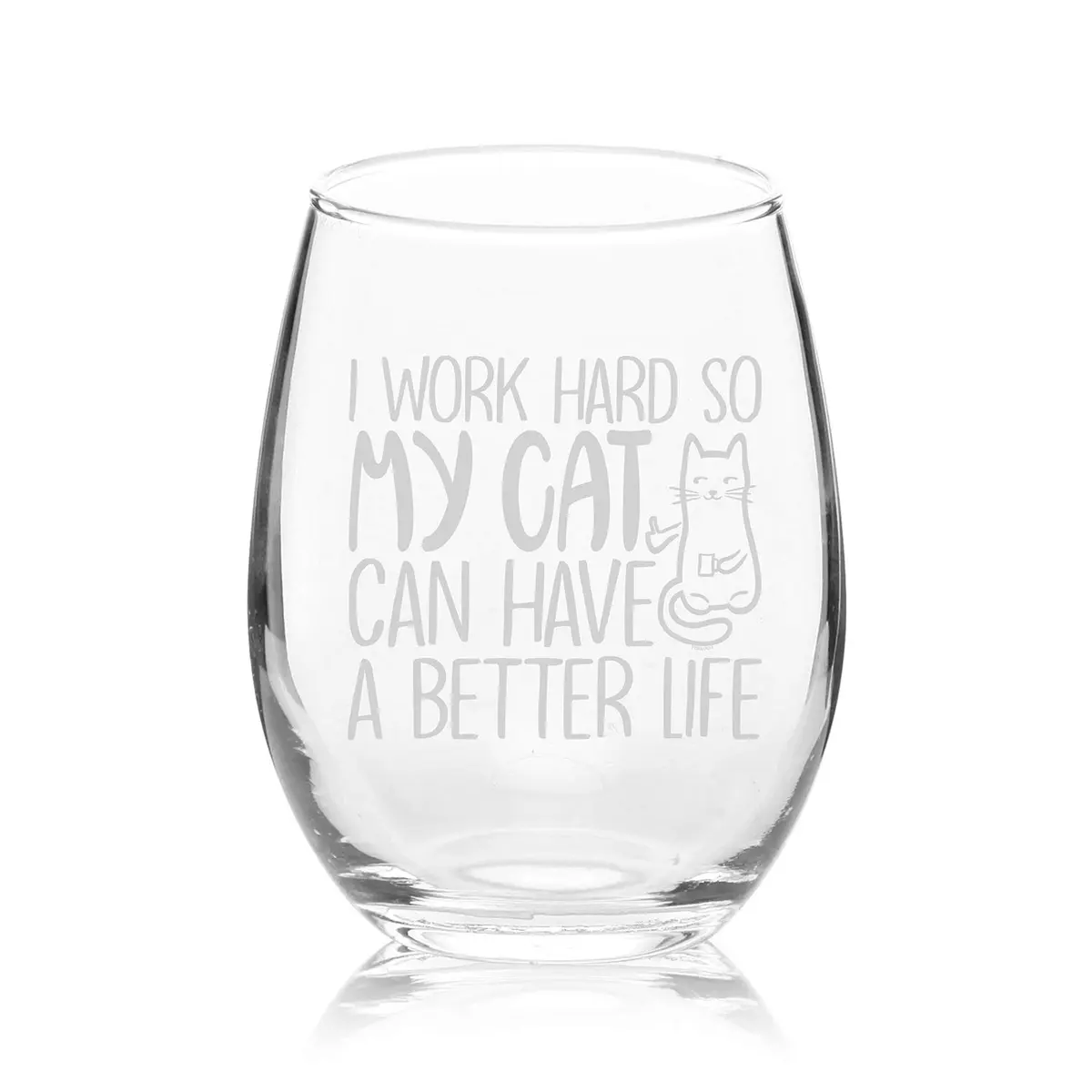 Veracco 15 oz (444 ml) Stemless Wine Glass | Funny Cat Mom Birthday Gift - view 2