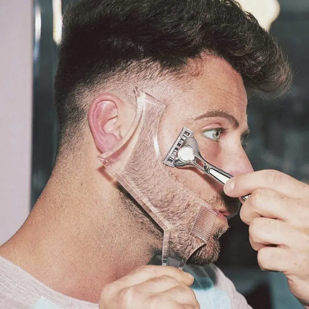 As always Men's Beard Shaping Tool With Inbuilt Comb Clear Plastic Template for Goatee Mustache Sideburns, Jaw Cheek/Neck Line, Symmetric/Curve/Step Cut (1-Piece) - main product image