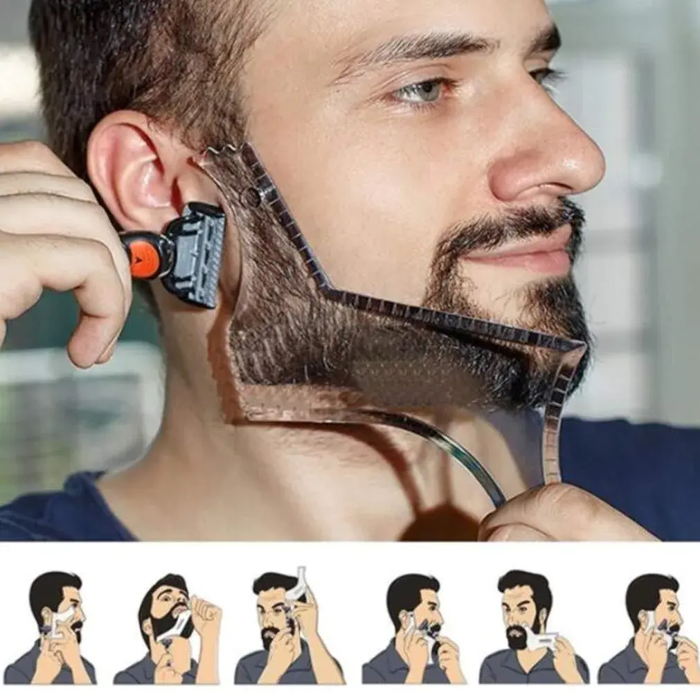 As always Men's Beard Shaping Tool With Inbuilt Comb Clear Plastic Template for Goatee Mustache Sideburns, Jaw Cheek/Neck Line, Symmetric/Curve/Step Cut (1-Piece) - view 7