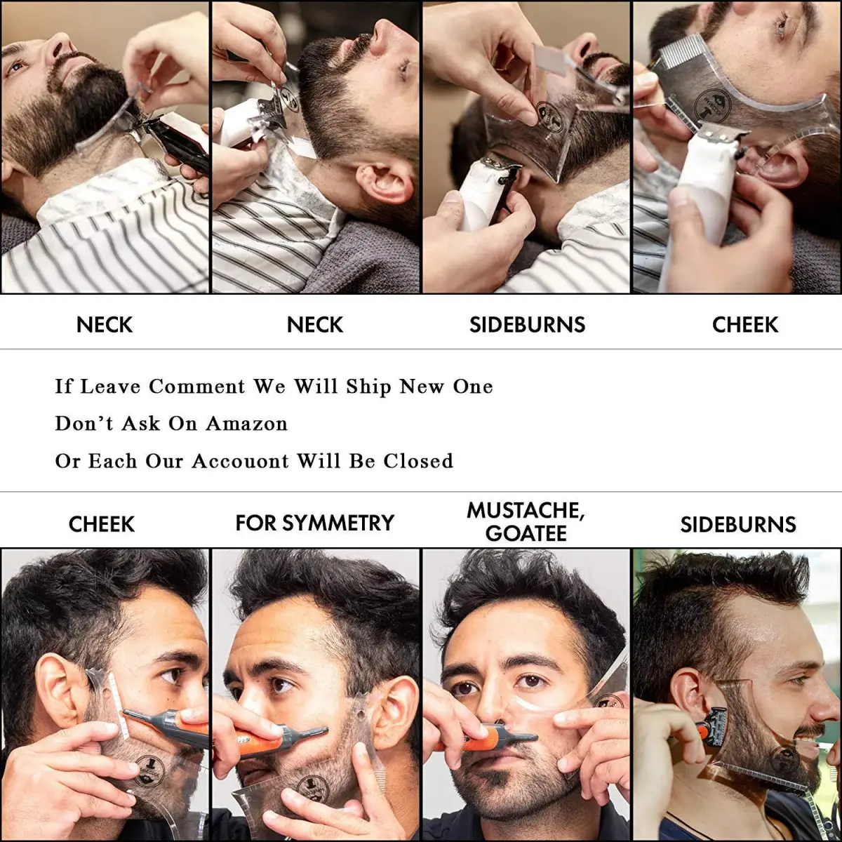 As always Men's Beard Shaping Tool With Inbuilt Comb Clear Plastic Template for Goatee Mustache Sideburns, Jaw Cheek/Neck Line, Symmetric/Curve/Step Cut (1-Piece) - view 4