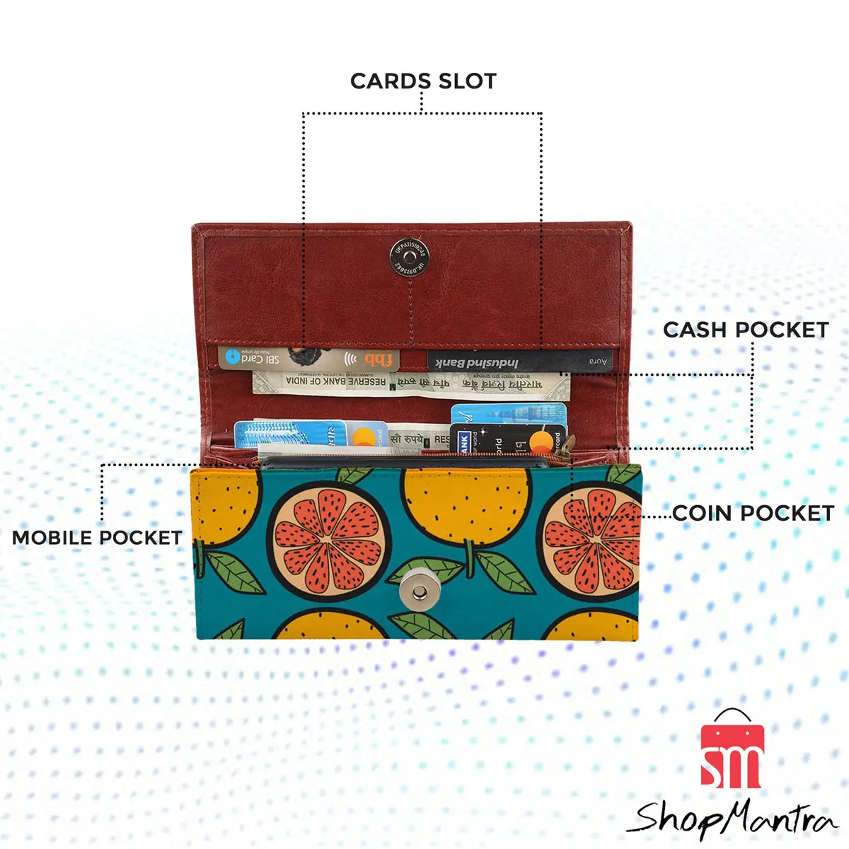 ShopMantra Orange Printed Vegan Leather Wallet | 20cm (7.87in) x 10cm (3.94in) x 1.5cm (0.59in) - view 5