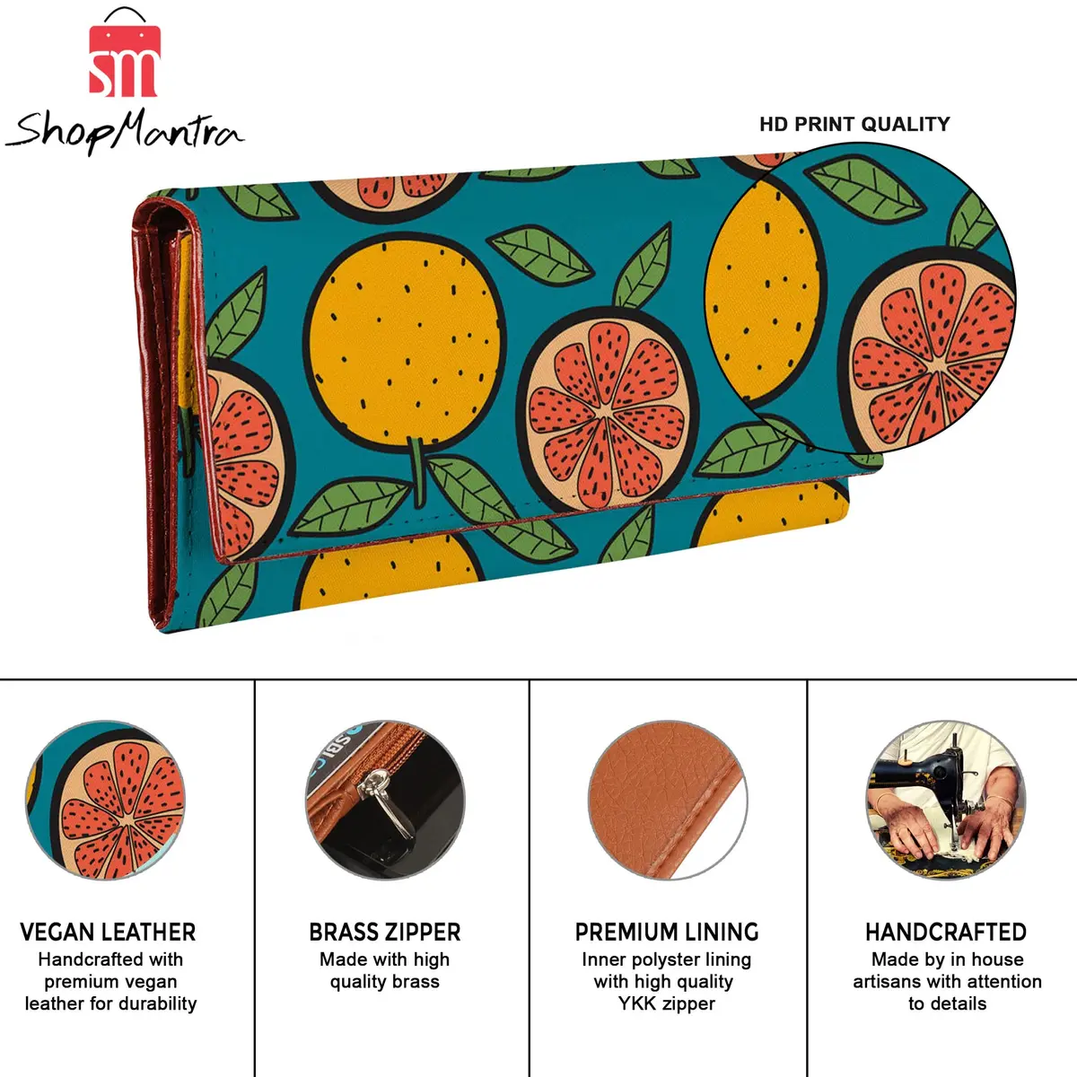 ShopMantra Orange Printed Vegan Leather Wallet | 20cm (7.87in) x 10cm (3.94in) x 1.5cm (0.59in) - view 6