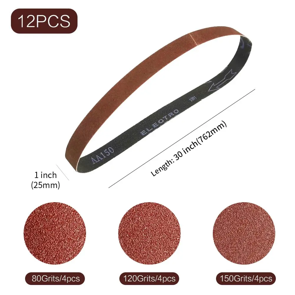 TPmax 1x30 inch Sanding Belt Pack | Aluminum Oxide, 12 Pcs, Assorted Grits for Power Sander - view 2