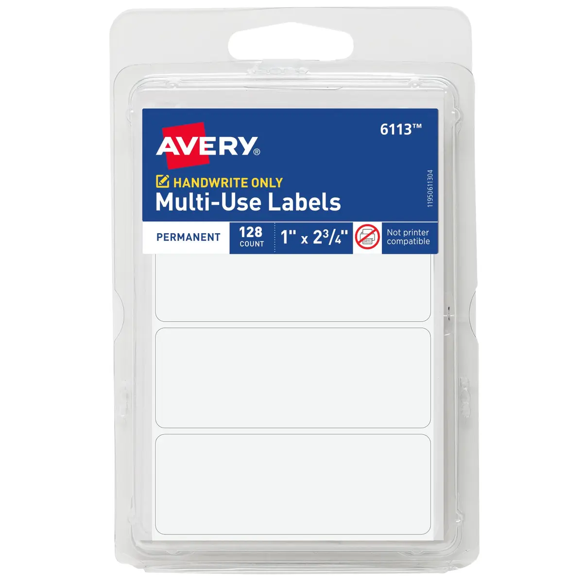Avery Multi-Use Permanent Labels 1" x 2.75" White 4,608 Labels (36 Packs) | Bulk Pack for Organization - main product image
