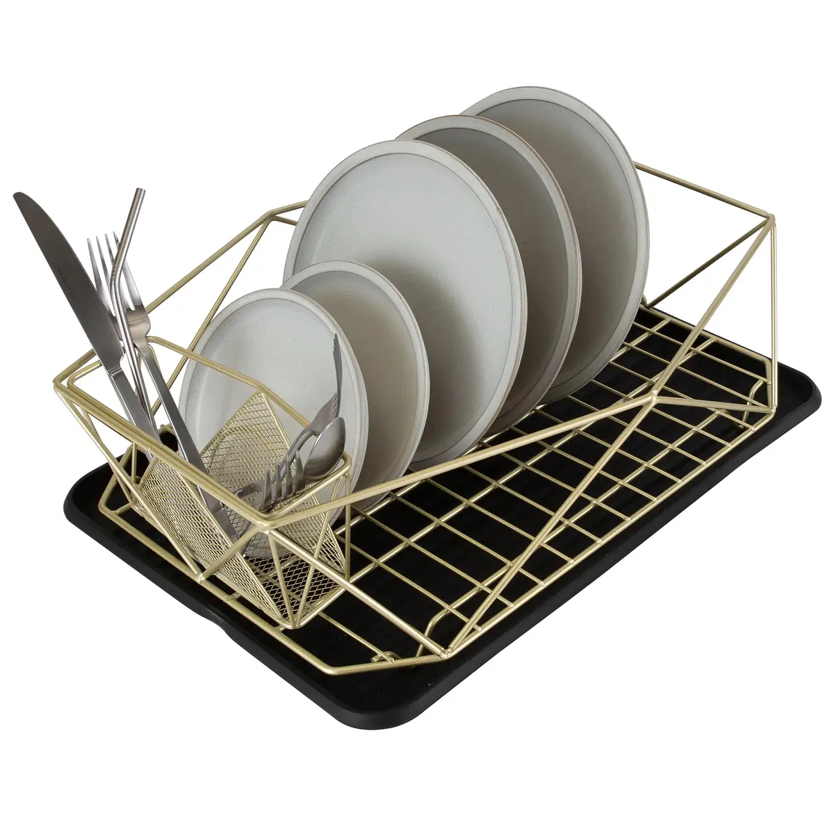 Kitchen Details Geode Deluxe Dish Drying Rack with Drain Board | Satin Gold | Rust Resistant - main product image