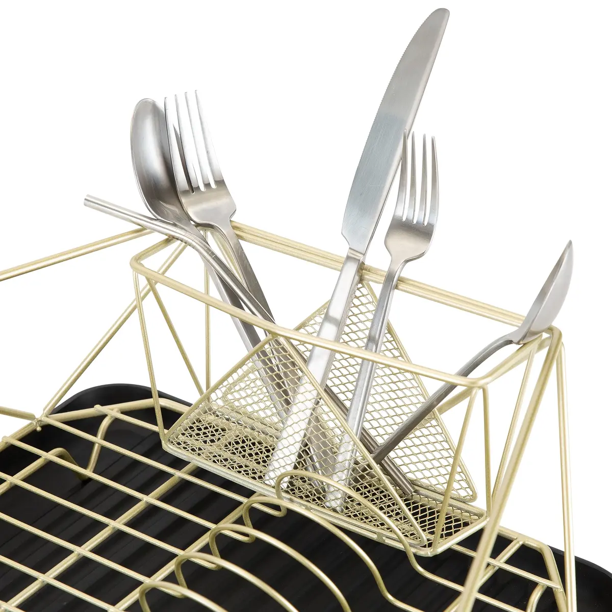 Kitchen Details Geode Deluxe Dish Drying Rack with Drain Board | Satin Gold | Rust Resistant - view 7