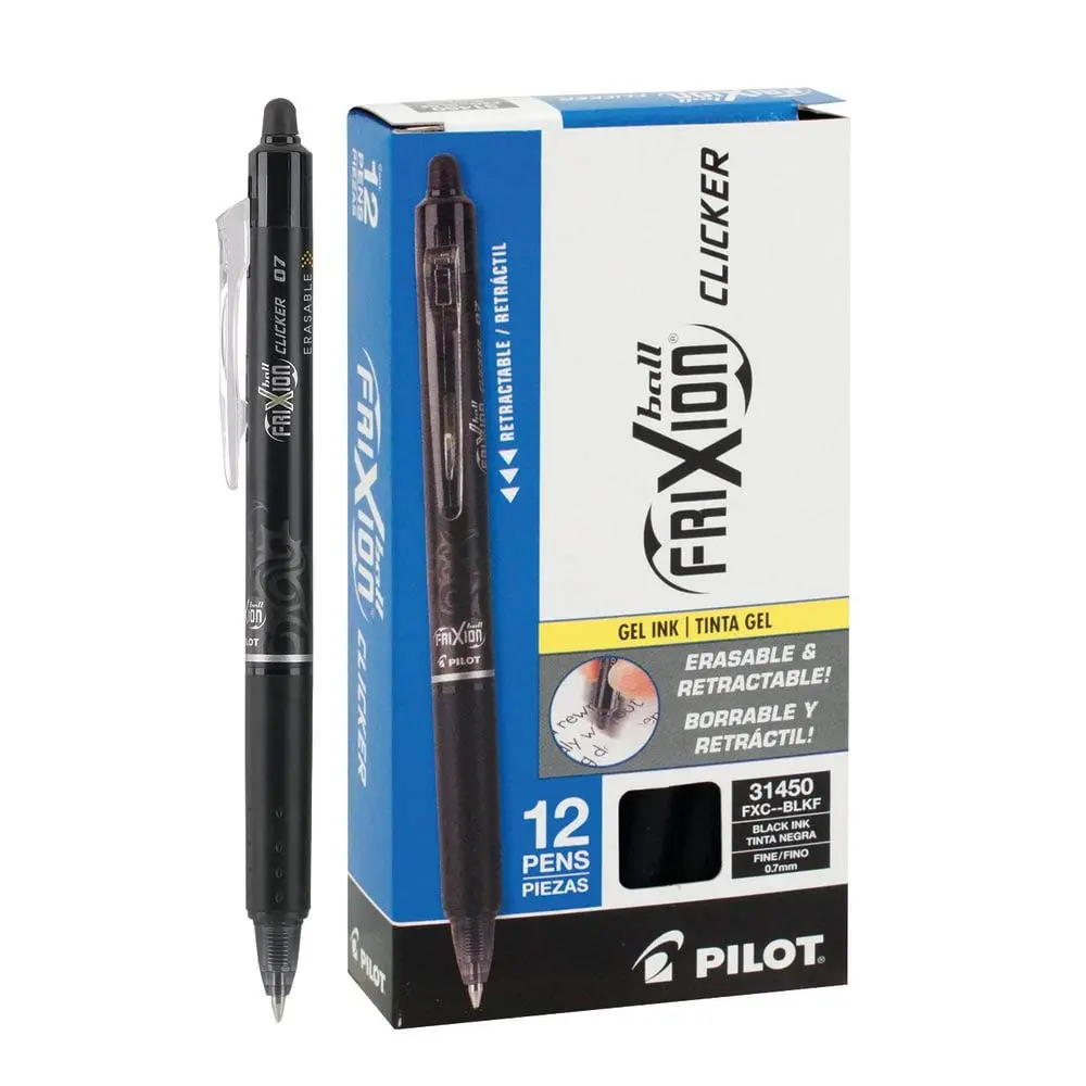 Pilot FriXion Ball Clicker Retractable Erasable Gel Pen, Fine Point, 0.7mm, Black Ink, 12 Count | Precise & Reusable - main product image