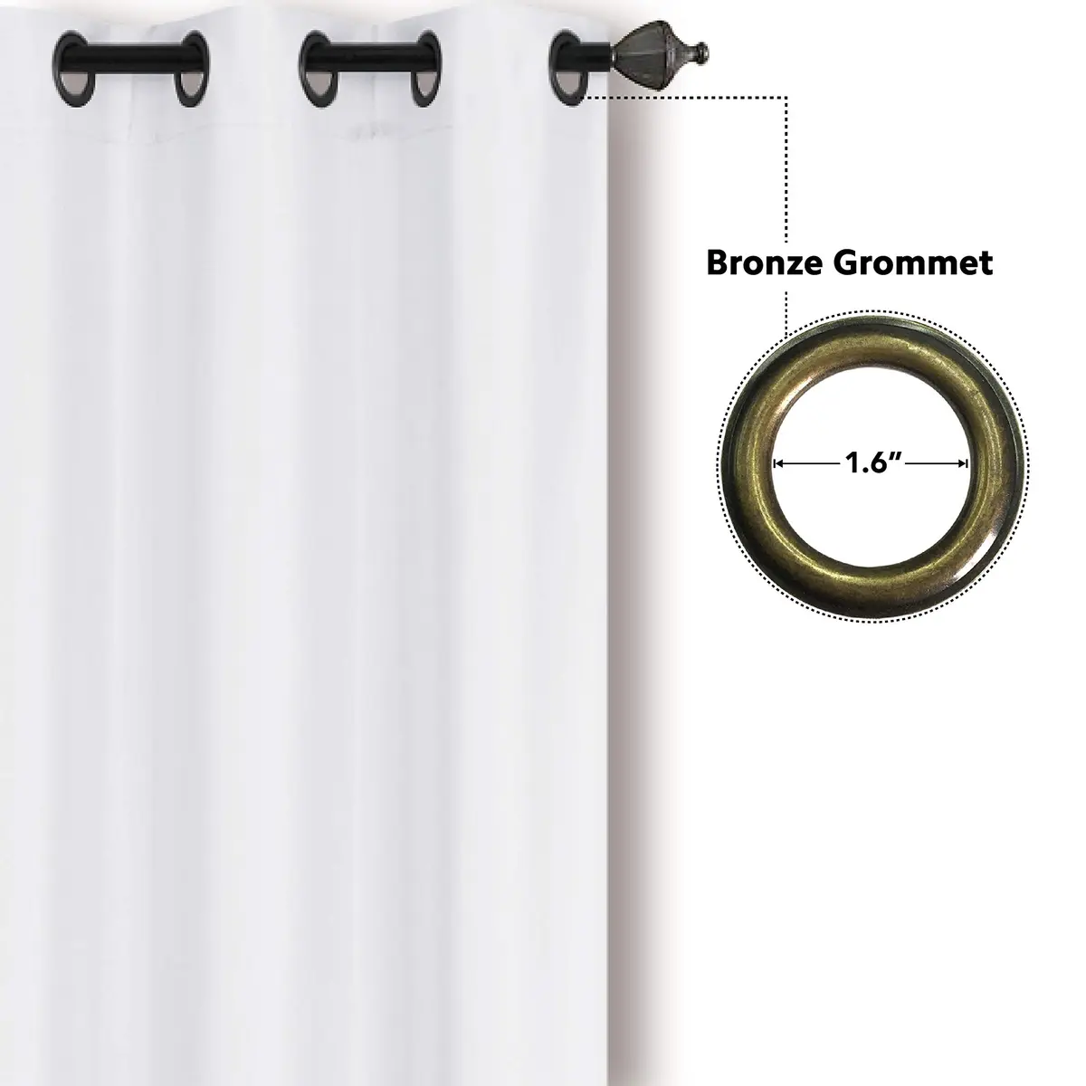 Home Collection 2 Panels 100% Blackout Curtain Set Solid Color with Rod Pocket Grommet Drapes for Bedroom, Living Room, Kitchen, Bathroom (74” Wide x 62” Long, White) - view 3
