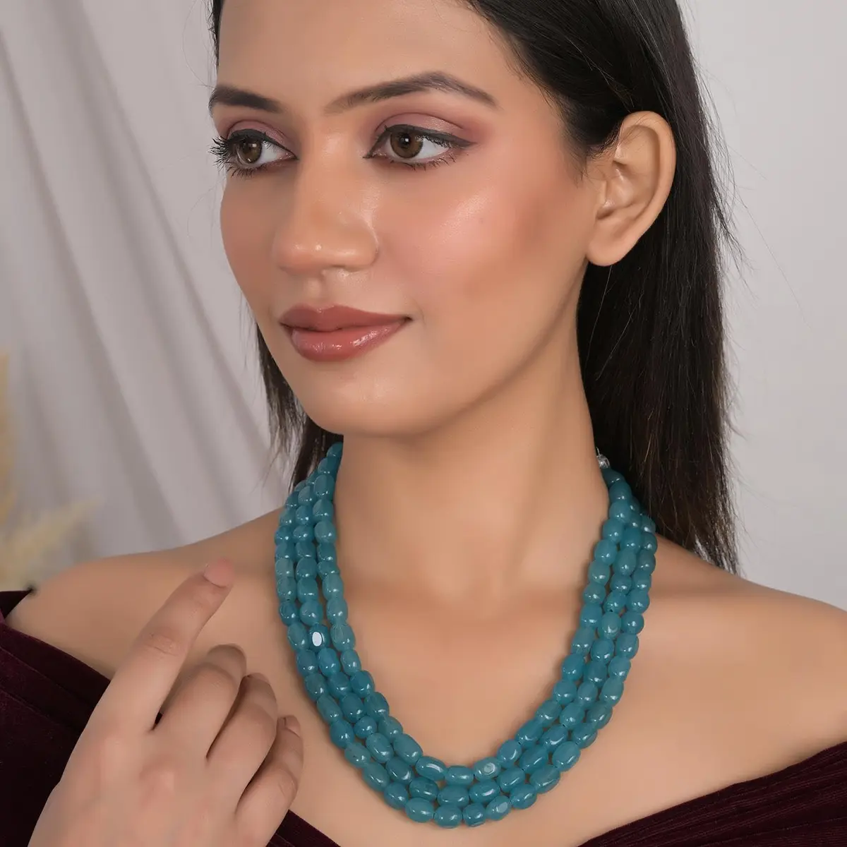 Ratnavali Jewels Blue Necklace 18inch | Traditional Ethnic Beads with Quartz - view 6
