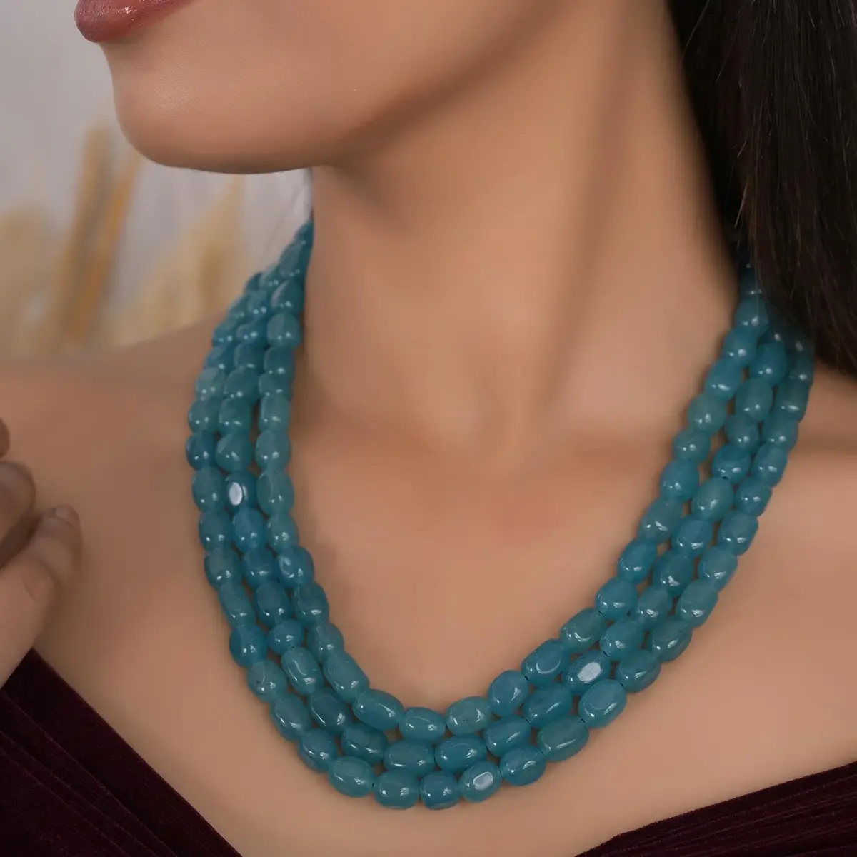 Ratnavali Jewels Blue Necklace 18inch | Traditional Ethnic Beads with Quartz - view 7