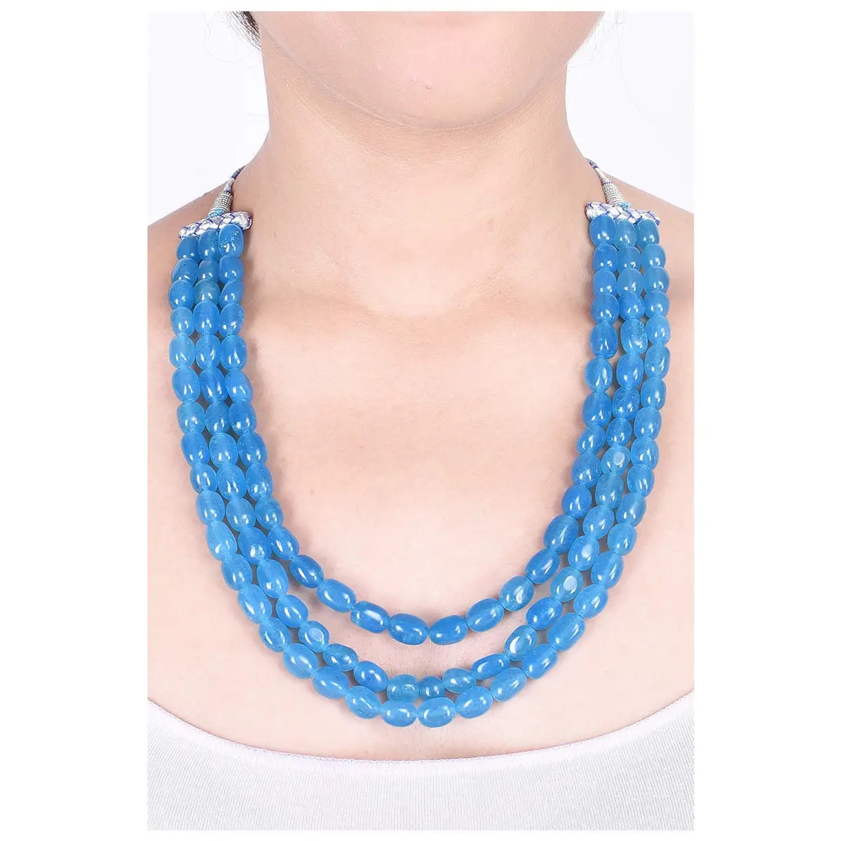 Ratnavali Jewels Blue Necklace 18inch | Traditional Ethnic Beads with Quartz - view 3