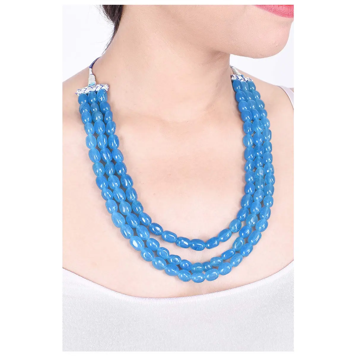 Ratnavali Jewels Blue Necklace 18inch | Traditional Ethnic Beads with Quartz - view 4