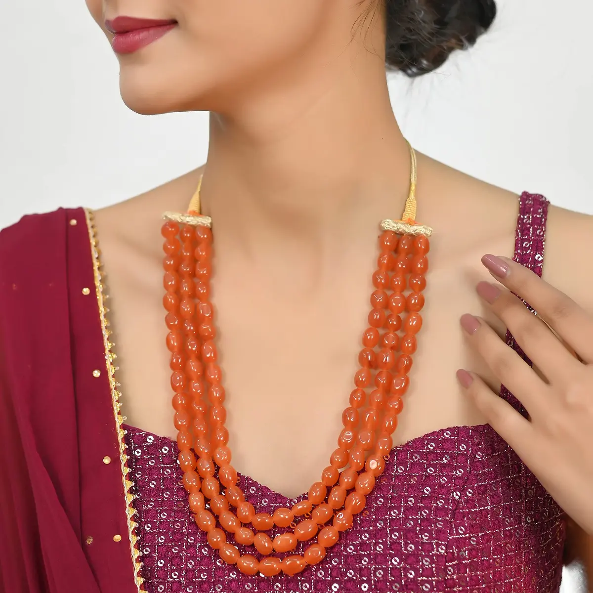 Ratnavali Jewels Quartz Multi Layer Strand Mala Beads Necklace 18inch | Traditional & Trendy Ethnic Jewelry - view 6