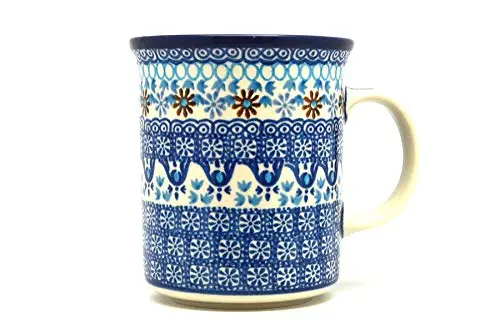 Polish Pottery Gallery Blue Drinking Cup 15 oz | Handmade Polish Stoneware Mug with Large Handle - main product image