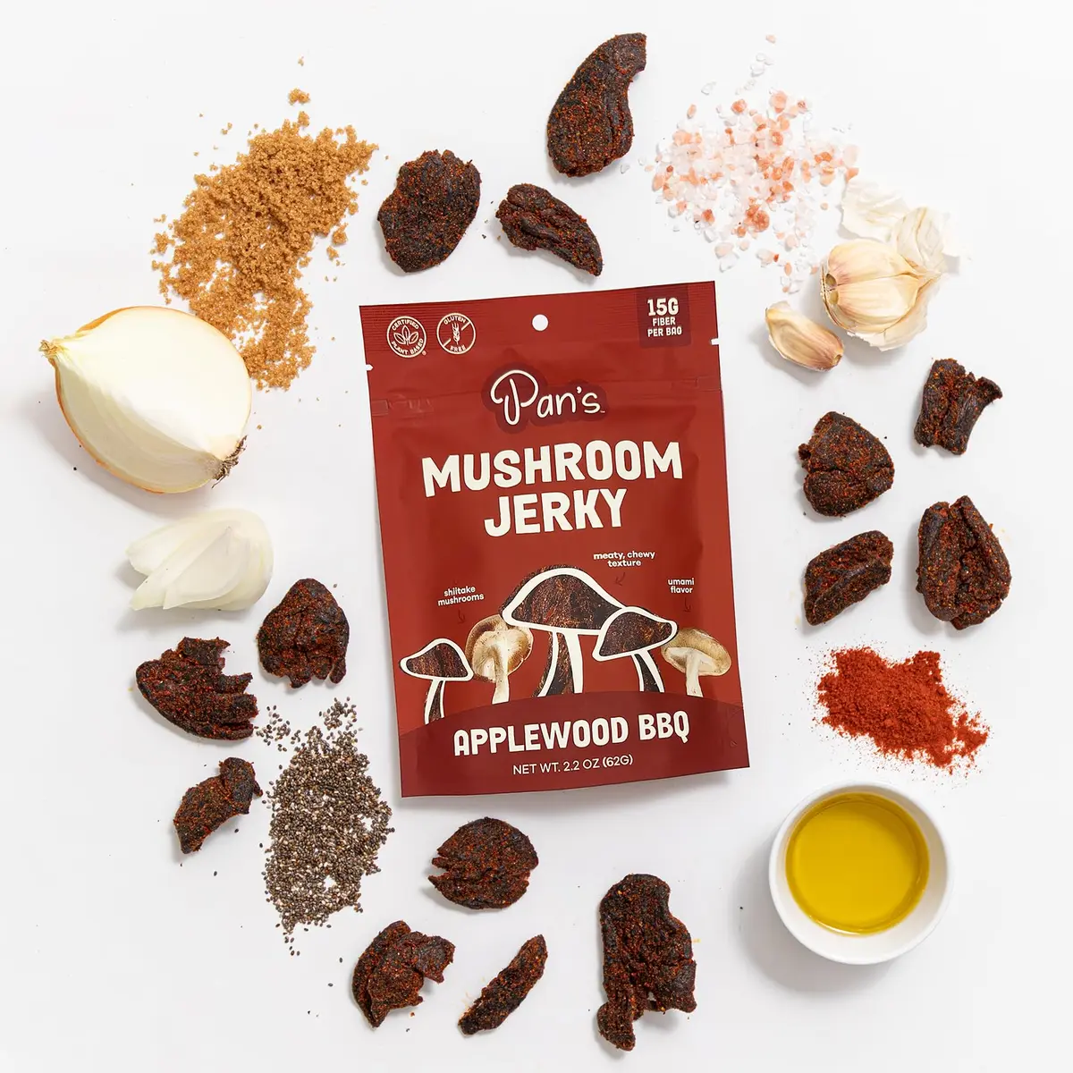Pan's Mushroom Jerky, Vegan Snacks, Dried Shiitake, Plant-Based Jerky, Gluten Free, High in Fiber (2.2 Oz Pack of 3) - view 4
