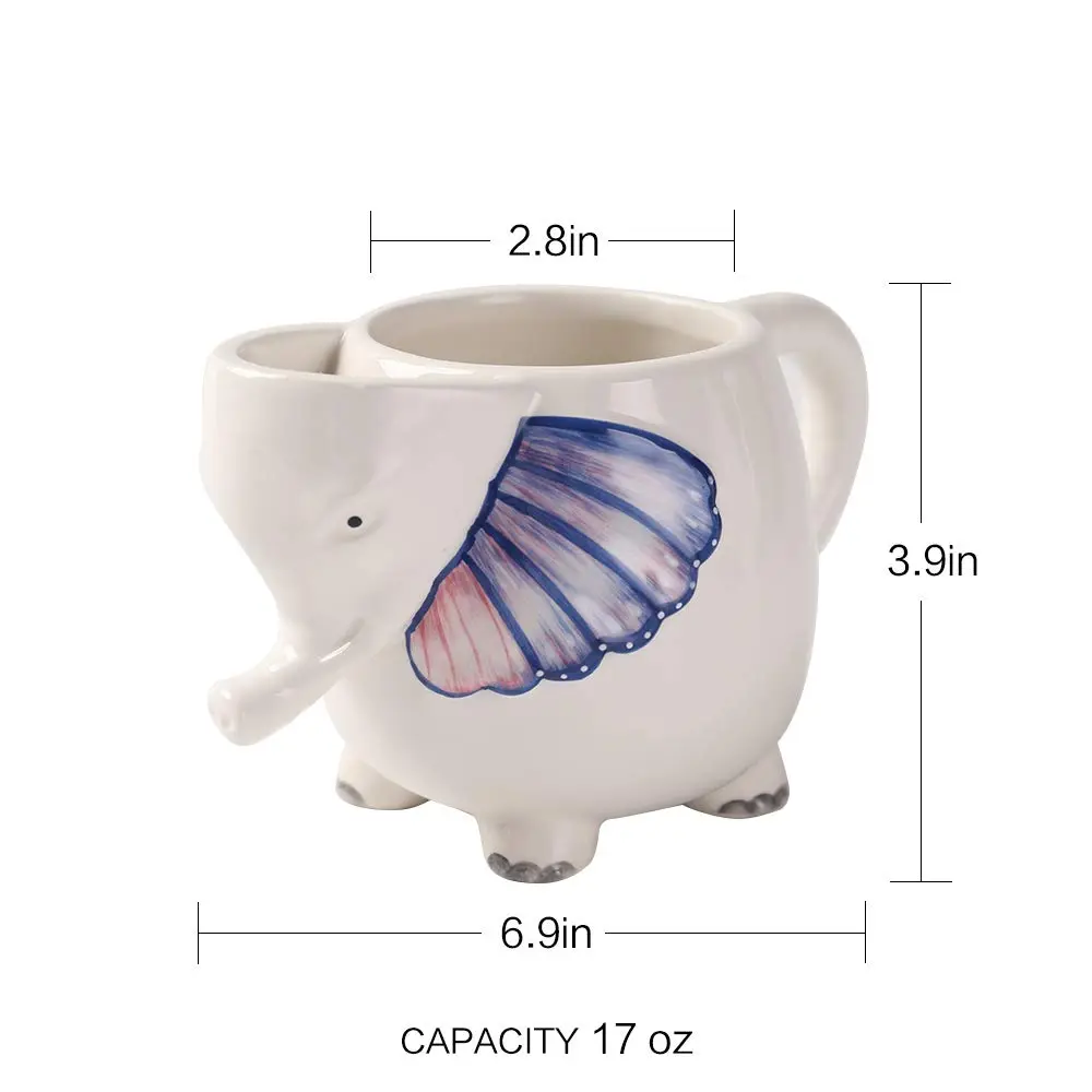 PULCHRITUDIE Elephant 17oz Ceramic Coffee Tea Mug, Hand Painted | Large 17oz Capacity, Safe & Hand Painted - view 7