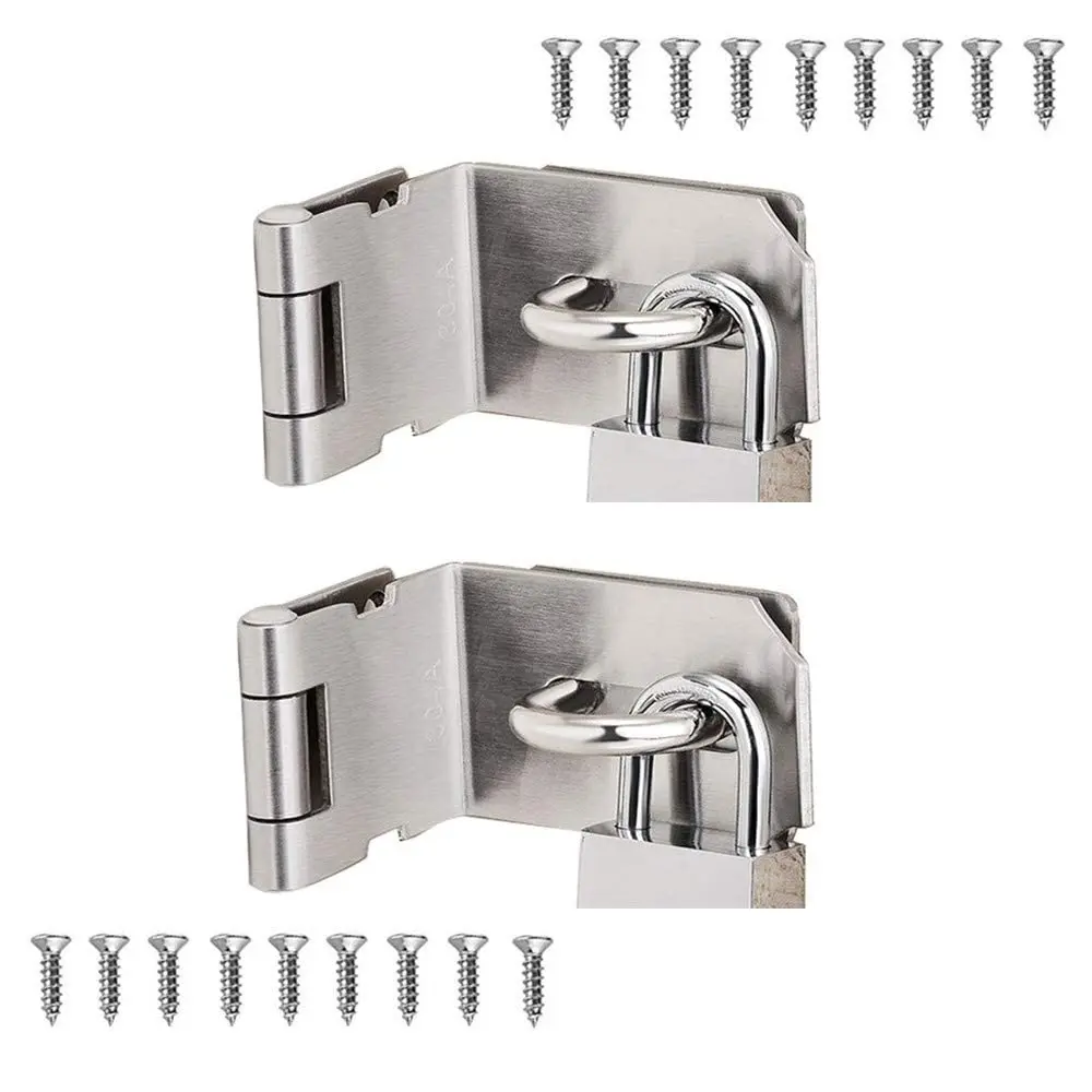 VIDYSUFYR 4 Inch 90 Degree Padlock Hasp, Stainless Steel Safety Door Latches, Solid Gate Padlock Hasp (2-Pack, Silver) - main product image