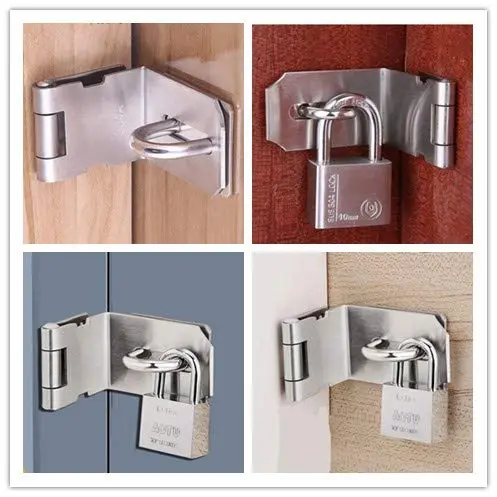 VIDYSUFYR 4 Inch 90 Degree Padlock Hasp, Stainless Steel Safety Door Latches, Solid Gate Padlock Hasp (2-Pack, Silver) - view 4