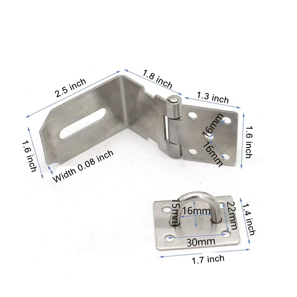 VIDYSUFYR 4 Inch 90 Degree Padlock Hasp, Stainless Steel Safety Door Latches, Solid Gate Padlock Hasp (2-Pack, Silver) - view 2