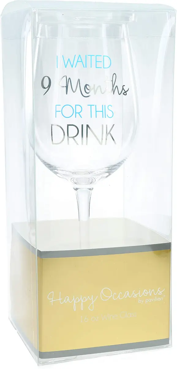 Pavilion Gift Company Blue Stemmed Wine Glass 473ml (16 Oz) | Funny New Mom Gift - view 7