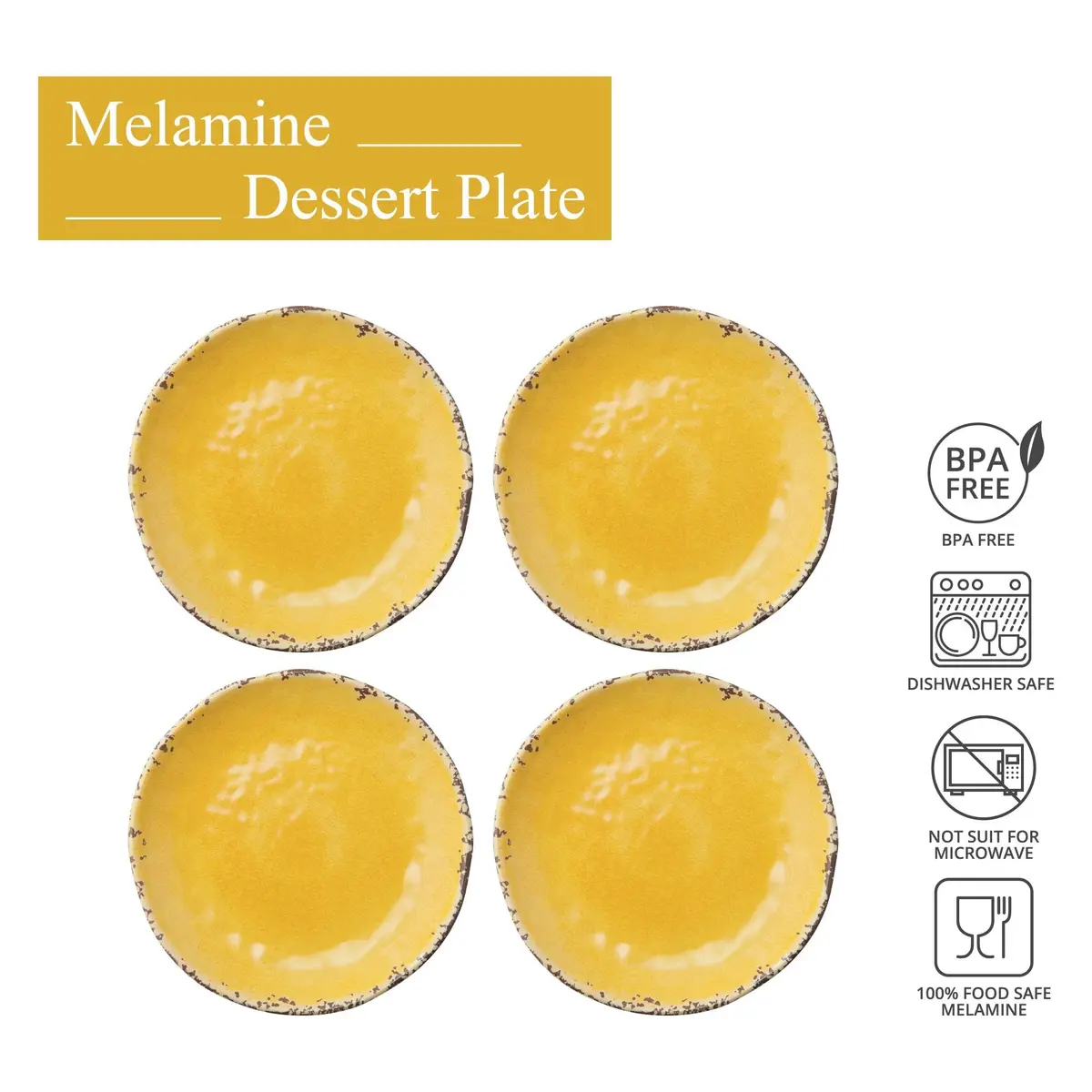 Supreme Housewares 4-Piece 6 Inch Melamine Dessert Plates Crackle Yellow | Elegant & Durable Serving Plates - view 3