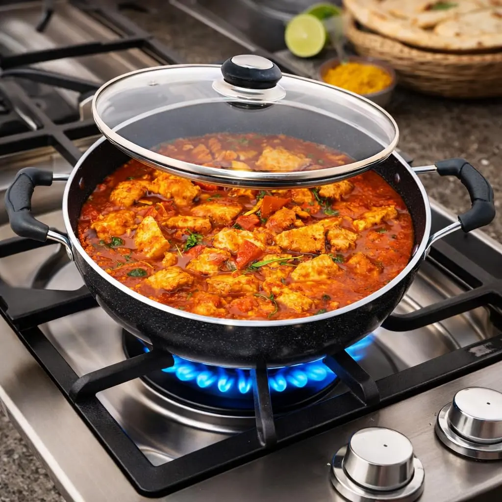 DBY Deep Kadai 2.2 LTR Aluminium Non Stick Frying Pan with Glass Lid | Induction & Gas Compatible - view 5