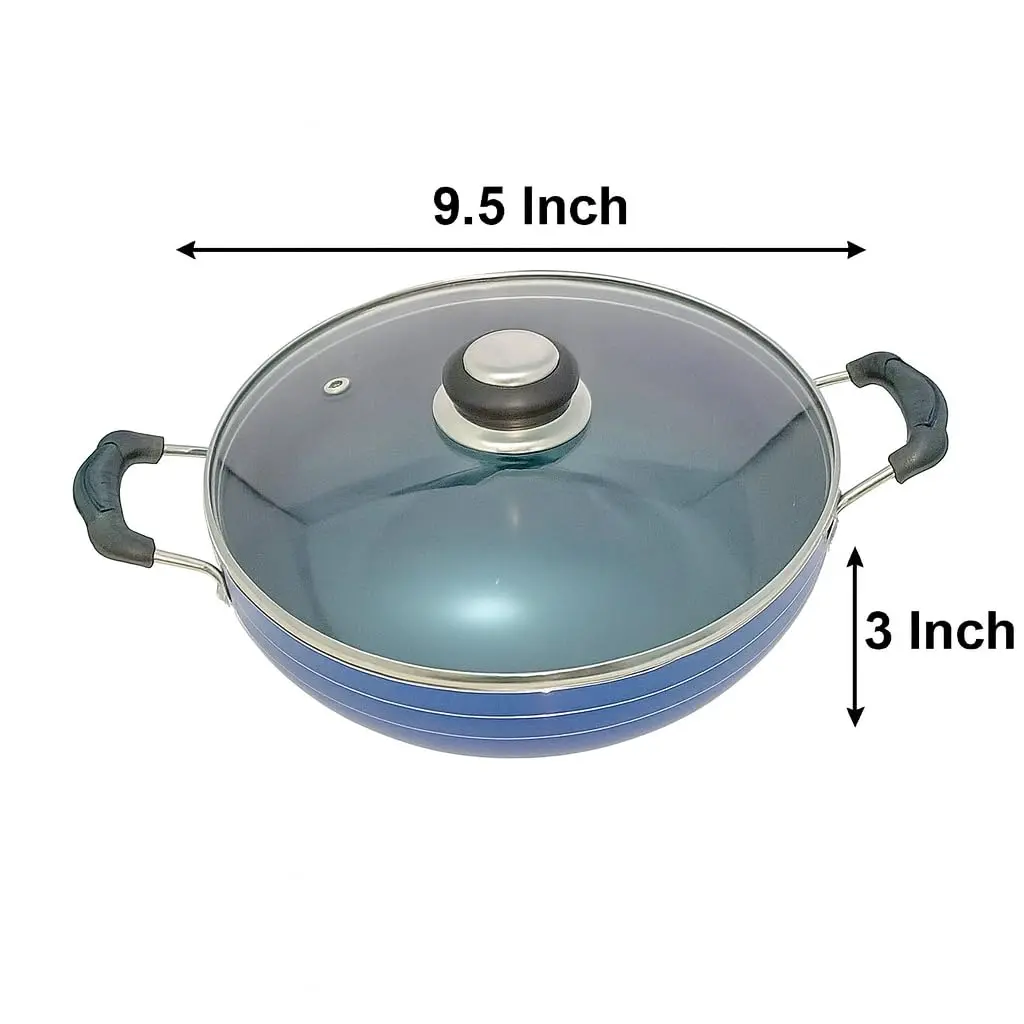 DBY Deep Kadai 2.2 LTR Aluminium Non Stick Frying Pan with Glass Lid | Induction & Gas Compatible - view 2
