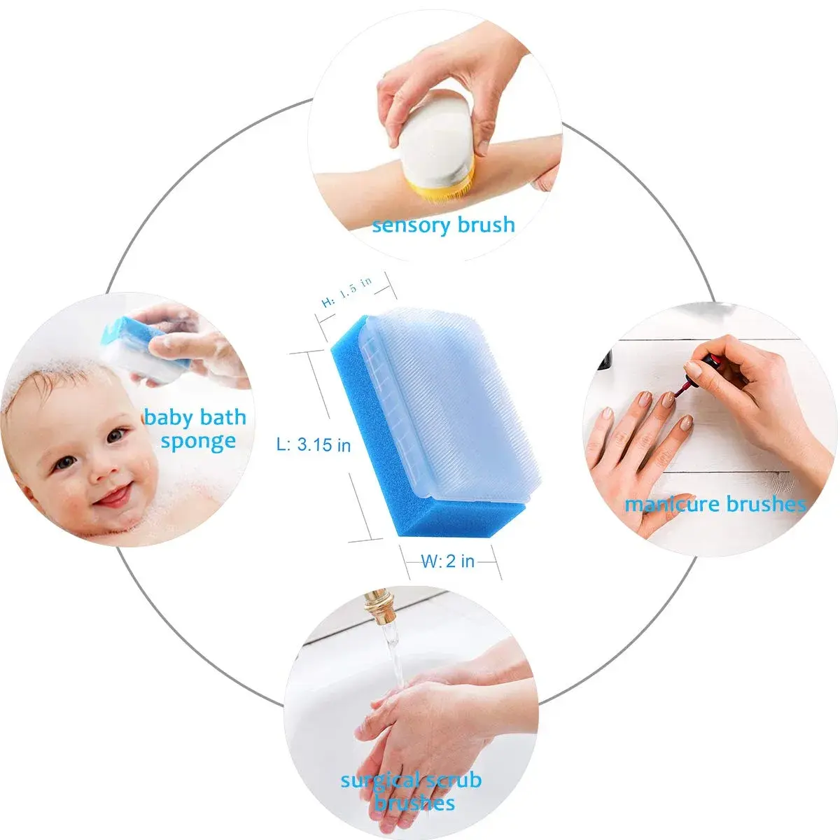 wellgler Autism Sensory Brush for Therapy, Surgical Scrub Brush, Baby Sponge for Bathing, Cradle Cap Brush (6-Pack, Assorted Colors) - view 6