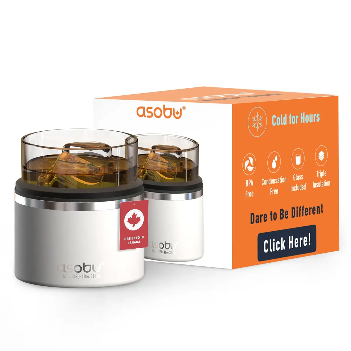 asobu Whiskey Glass with Insulated Stainless Steel Sleeve, 10.5 oz | Keeps Liquor Chilled & Never Diluted - main product image