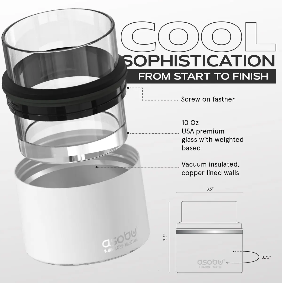 asobu Whiskey Glass with Insulated Stainless Steel Sleeve, 10.5 oz | Keeps Liquor Chilled & Never Diluted - view 6