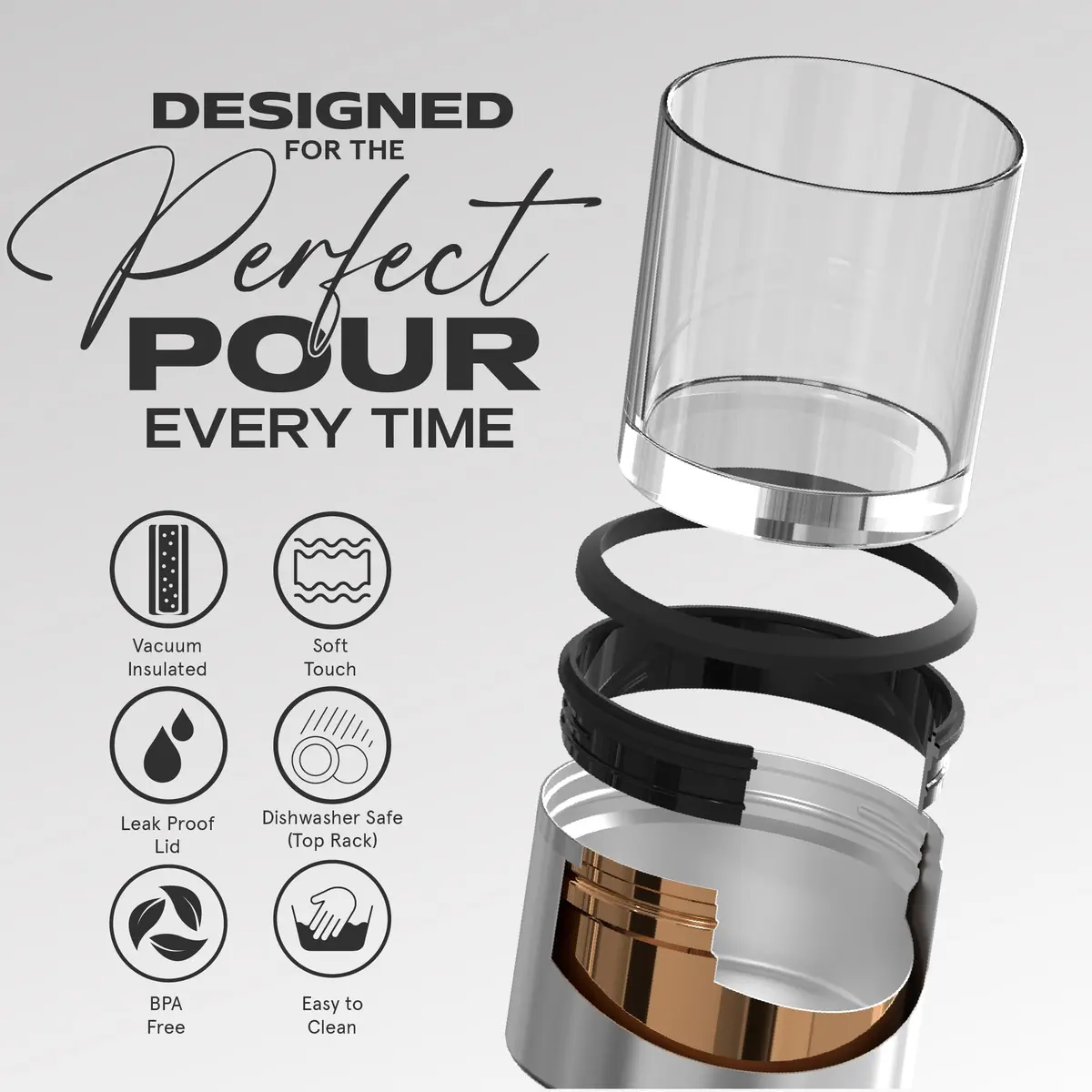 asobu Whiskey Glass with Insulated Stainless Steel Sleeve, 10.5 oz | Keeps Liquor Chilled & Never Diluted - view 7