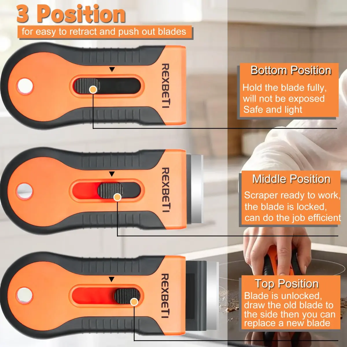 REXBETI Razor Blade Scraper Tool 2 Pack with 80 Blades | Heavy-Duty Glass Stovetop & Window Cleaner - view 6