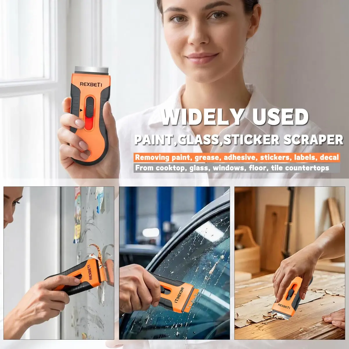 REXBETI Razor Blade Scraper Tool 2 Pack with 80 Blades | Heavy-Duty Glass Stovetop & Window Cleaner - view 3
