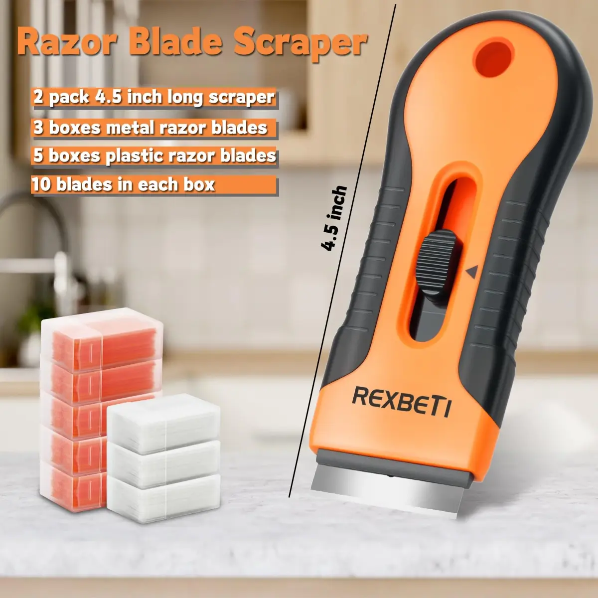 REXBETI Razor Blade Scraper Tool 2 Pack with 80 Blades | Heavy-Duty Glass Stovetop & Window Cleaner - view 4