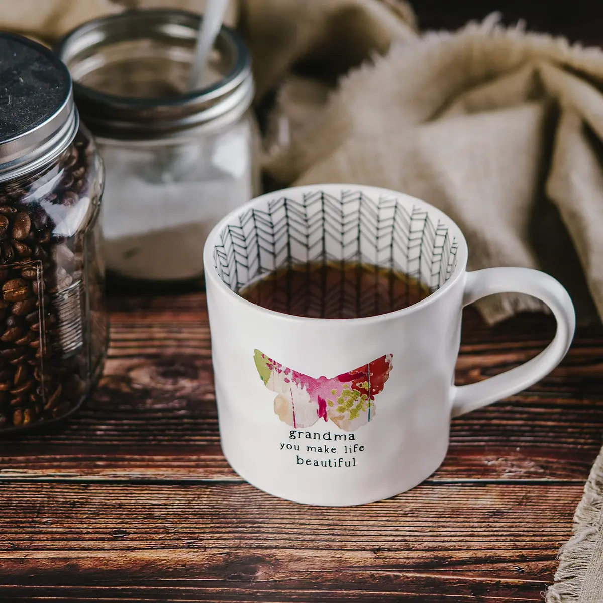Pavilion Gift Company Grandma You Make Life Beautiful 16 Oz (473ml) Coffee Cup Mug | Debossed Butterfly Stripe - view 6