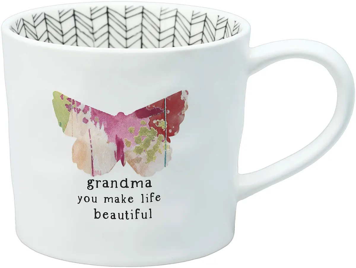 Pavilion Gift Company Grandma You Make Life Beautiful 16 Oz (473ml) Coffee Cup Mug | Debossed Butterfly Stripe - main product image