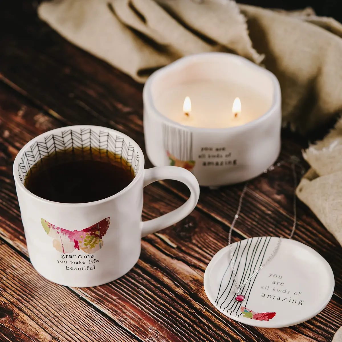 Pavilion Gift Company Grandma You Make Life Beautiful 16 Oz (473ml) Coffee Cup Mug | Debossed Butterfly Stripe - view 7