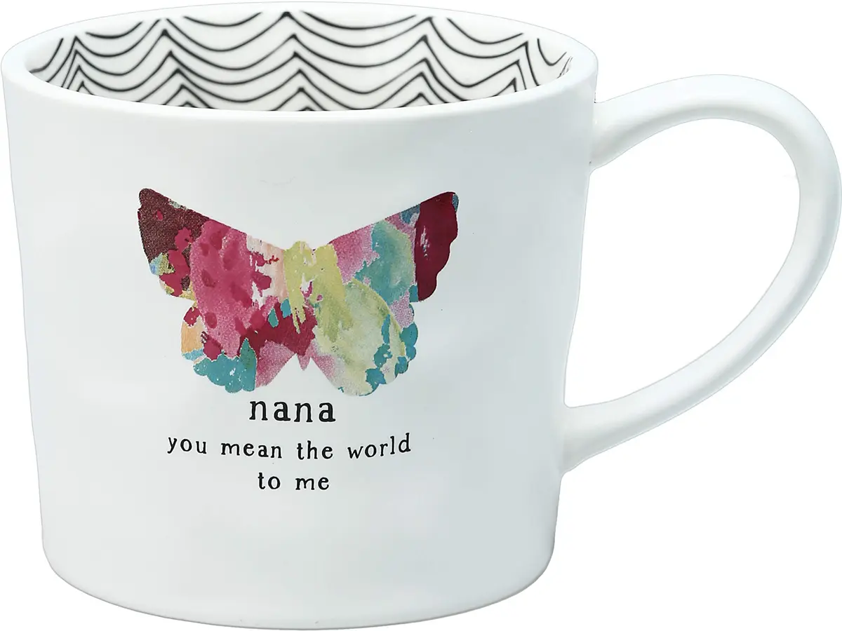 Pavilion Gift Company Nana Butterfly Rainbow Stripe Stoneware Coffee Mug 473ml (16 Oz) | Dishwasher Safe - main product image