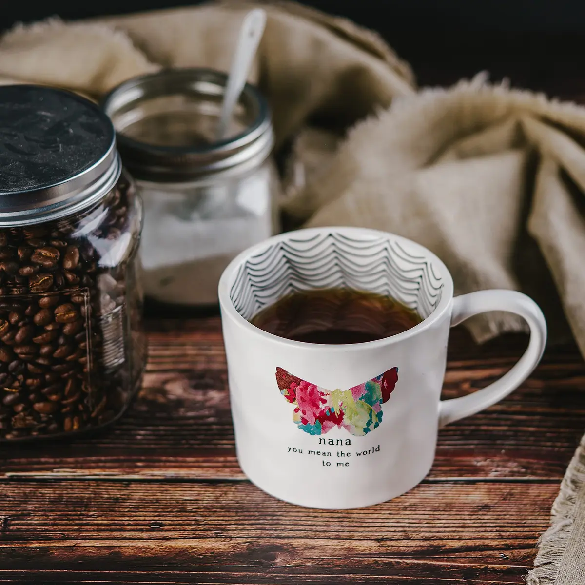 Pavilion Gift Company Nana Butterfly Rainbow Stripe Stoneware Coffee Mug 473ml (16 Oz) | Dishwasher Safe - view 6