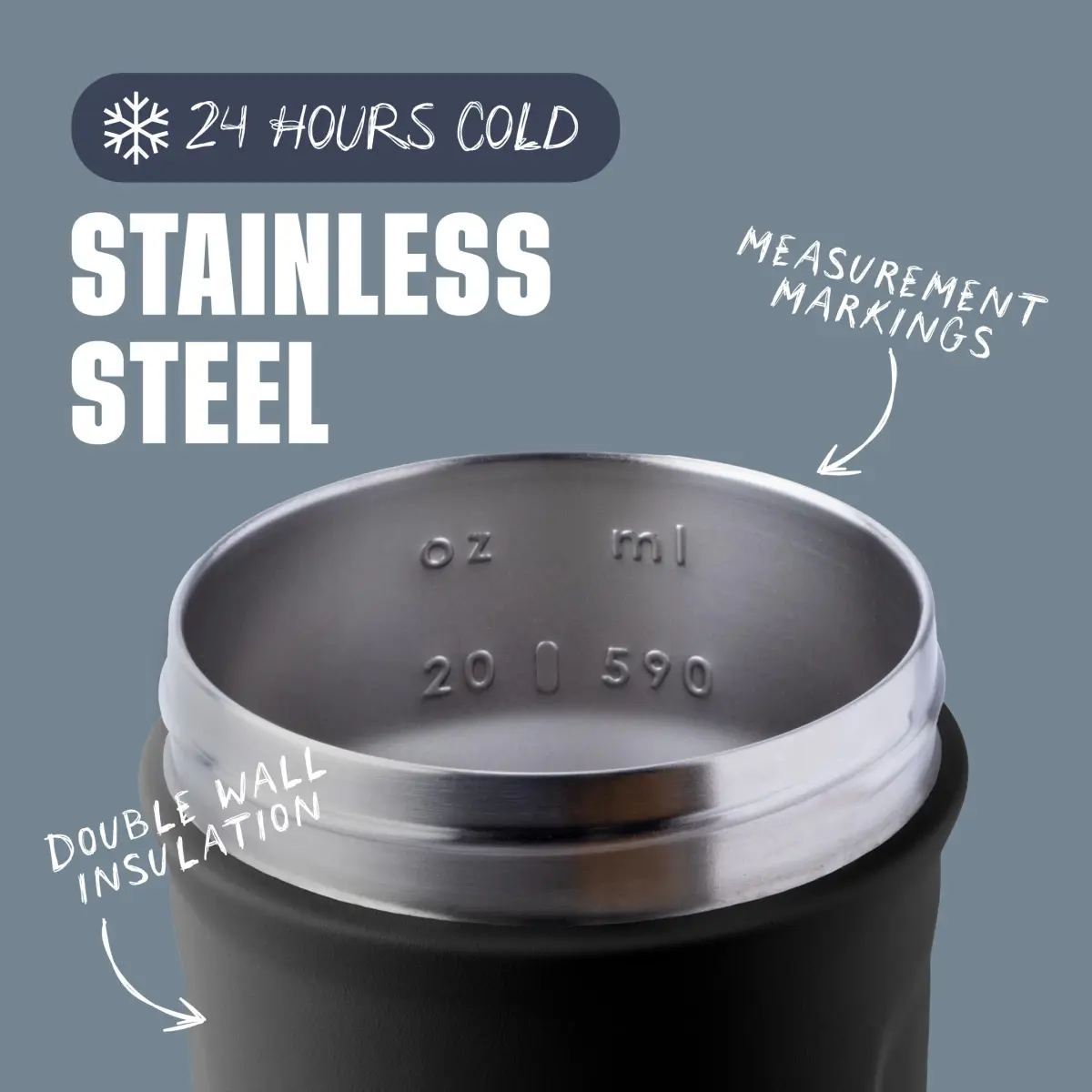 BlenderBottle Strada Insulated Stainless Steel Shaker Cup 710ml (24oz) with Wire Whisk | Keeps Drinks Cold 24 Hours - view 3