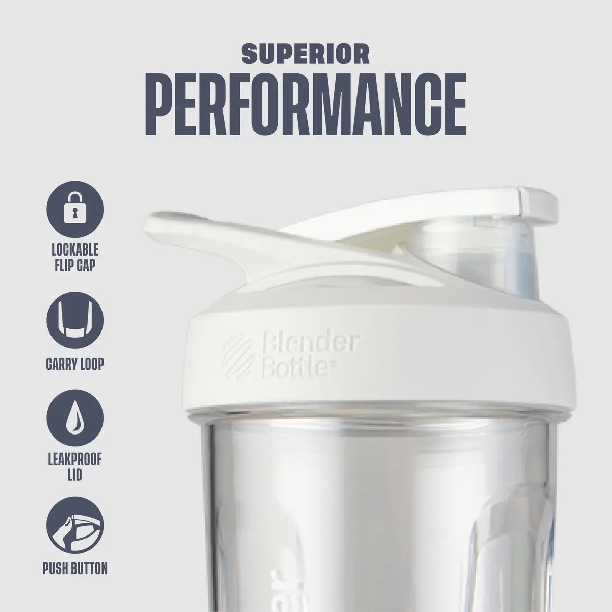 BlenderBottle Strada Shaker Bottle 28 oz (828 ml) White | Push-Button Flip Cap & BlenderBall Whisk - view 2