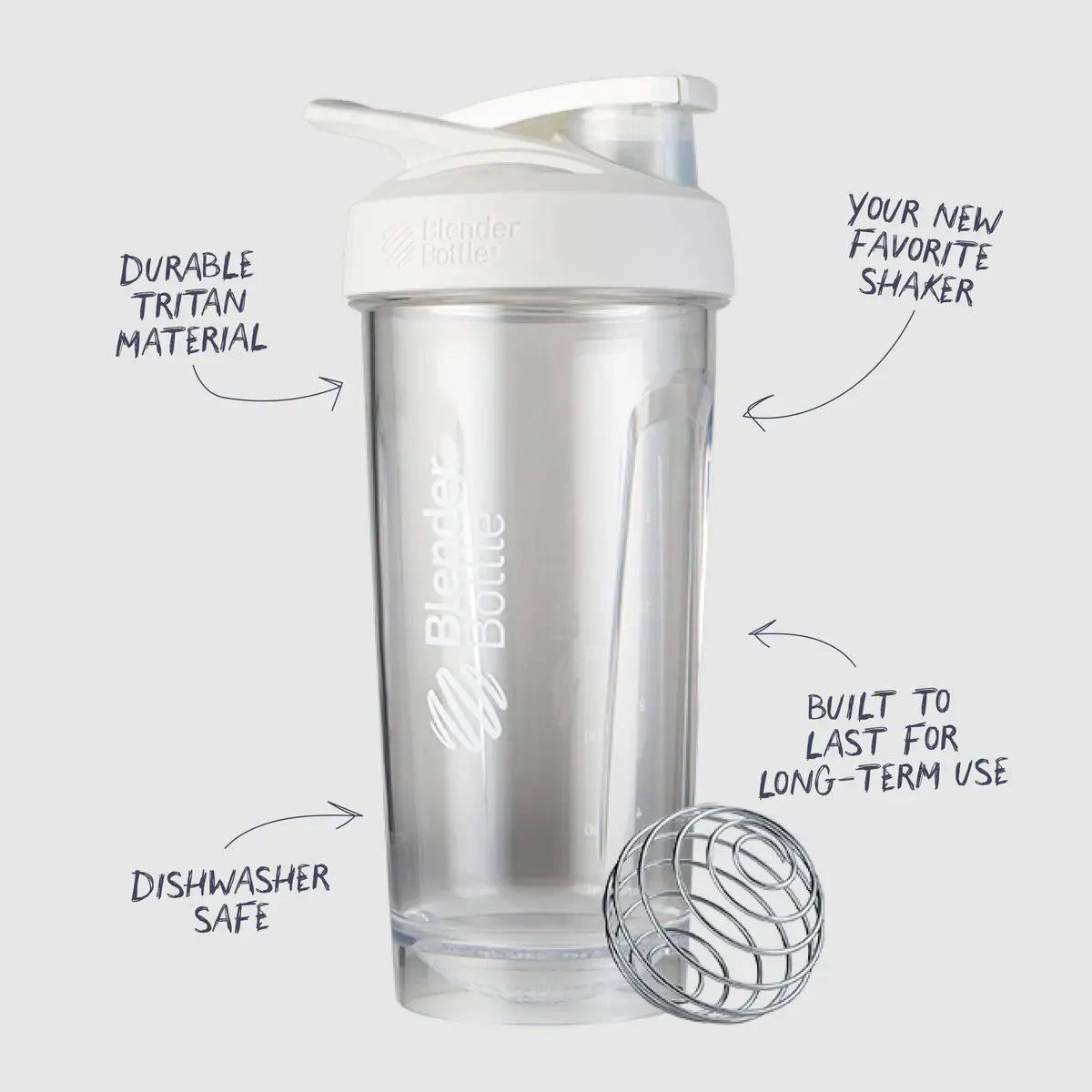 BlenderBottle Strada Shaker Bottle 28 oz (828 ml) White | Push-Button Flip Cap & BlenderBall Whisk - view 3