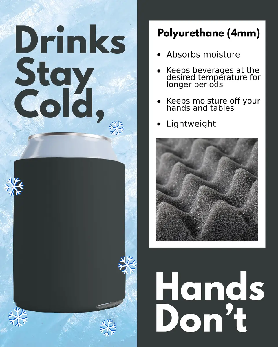 PartyPrints 100 Pack Charcoal Blank Can Cooler Sleeves, Customizable Insulated Foam for 12oz & 16oz Cans | Bulk Party Favors - view 6