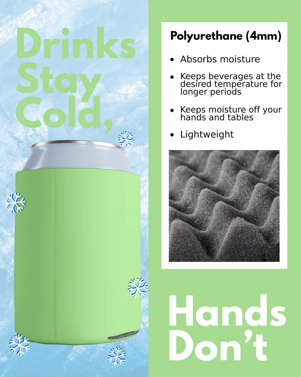 PartyPrints 100 Pack Pistachio Blank Can Cooler Sleeves | Insulated Foam Drink Holder for 12oz & 16oz Cans - view 6