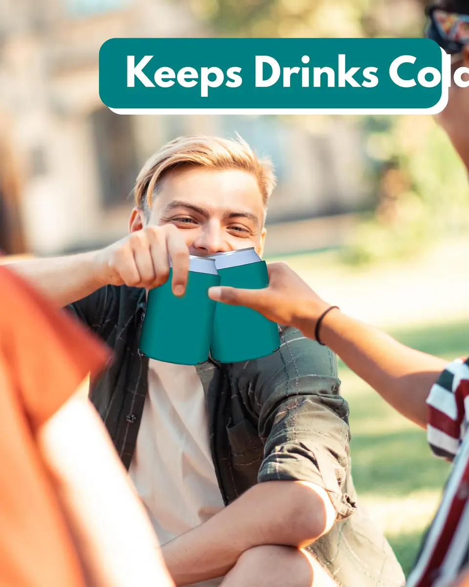 PartyPrints Teal Blank Can Cooler Sleeves (100 Pack) | Customizable Foam Insulators for 12oz & 16oz Cans - view 5