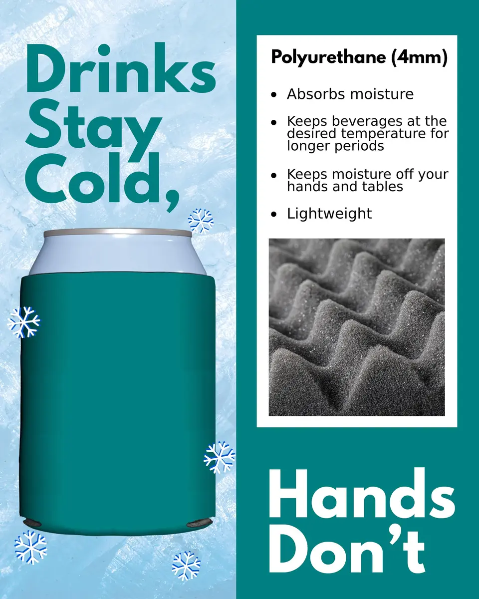 PartyPrints Teal Blank Can Cooler Sleeves (100 Pack) | Customizable Foam Insulators for 12oz & 16oz Cans - view 6