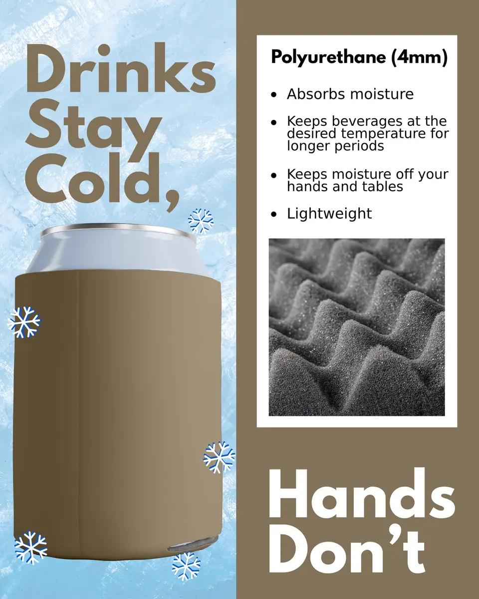 PartyPrints 100 Pack Taupe Blank Can Cooler Sleeves | Customizable Foam for 12oz & 16oz Cans - view 6