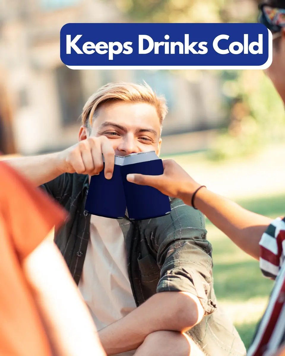 PartyPrints Navy Blue Blank Can Cooler Sleeves 100 Pack | Customizable Foam Drink Holder for 12oz & 16oz Cans - view 5