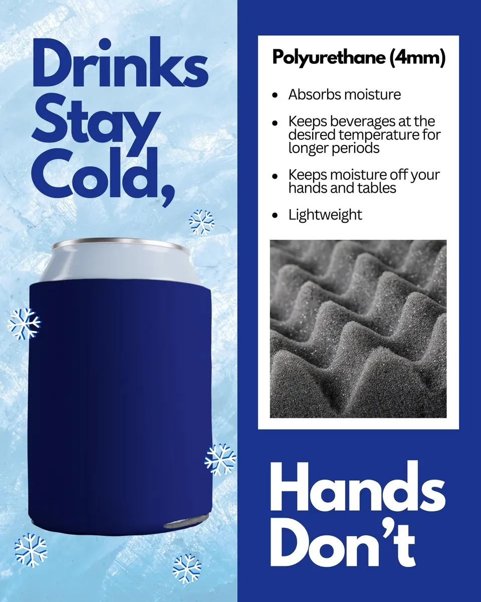 PartyPrints Navy Blue Blank Can Cooler Sleeves 100 Pack | Customizable Foam Drink Holder for 12oz & 16oz Cans - view 6