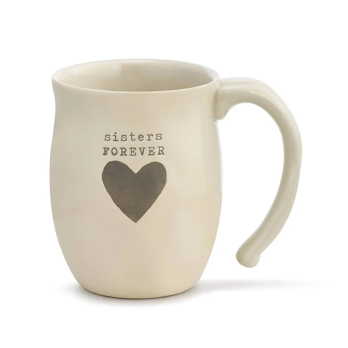 DEMDACO Warm Heart Ivory Stoneware Sisters Forever Heart Mug | Handcrafted 12oz Microwave-Safe - main product image
